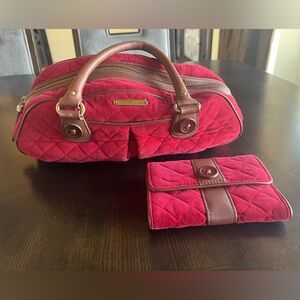 Vera Bradley Canyon Collection Red Corduroy Satchel & Matching Wallet Set